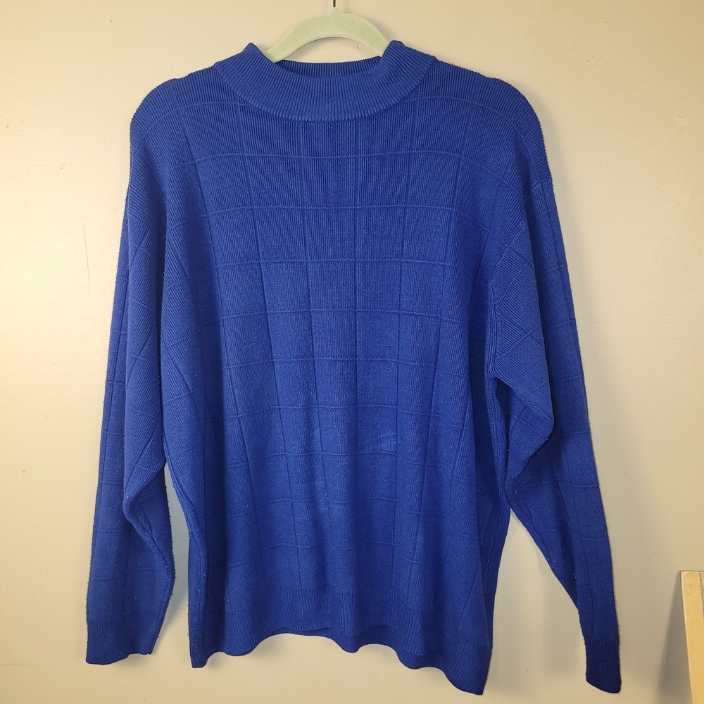 Dressbarn Women's Blue Sweater 18/20 Plus Size‎ Acrylic Knit Crew Neck Textured